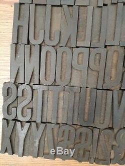 Antique 74 Pc Bois Type 2.5 Blocs D'impression Alphabet Lettres Nombre Typo
