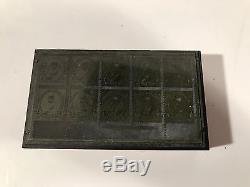 Antique Us Postage Stamp Die Copper & Plaque D'impression En Bois 4c Lincoln