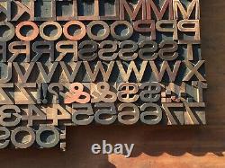 Antique Vtg Bois Letterpress Type D'impression Bloc A-z Lettres Alphabet Comp. Ensemble
