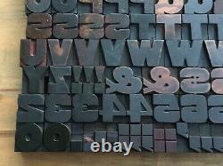 Antique Vtg Bois Letterpress Type D'impression Bloc A-z Nombres Lettres Comp Set