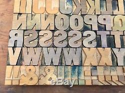 Antique Vtg Bois Typo Imprimer Type De Bloc Lettres A-z Alphabet Set Complet