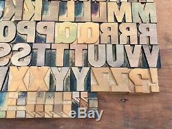 Antique Vtg Bois Typo Imprimer Type De Bloc Lettres A-z Alphabet Set Complet
