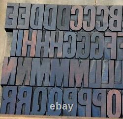 Bloc d'impression en bois de typographie 104 pièces de 3.19 pouces de haut, alphabet en bois, caractères typographiques en bois