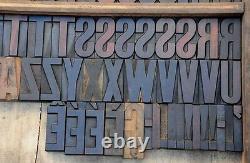 Bloc d'impression en bois de typographie 104 pièces de 3.19 pouces de haut, alphabet en bois, caractères typographiques en bois