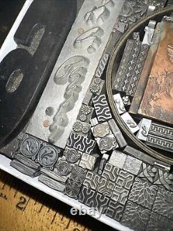 Bloc d'impression, plomb, bordures ornementales, variété de dingbats, magnifique! #OX