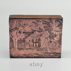Bloc d'impression rare en bois avec face en cuivre Boston House Vintage