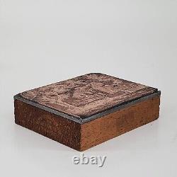 Bloc d'impression rare en bois avec face en cuivre Boston House Vintage