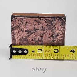 Bloc d'impression rare en bois avec face en cuivre Boston House Vintage