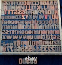 Bloc d'impression sur bois en relief 180 pièces 2,13 pouces de haut, alphabet en bois rare de type lettrepress