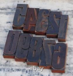 Blocs d'impression en bois de typographie avec chiffres de 0 à 9 - Type en bois pour imprimante vintage