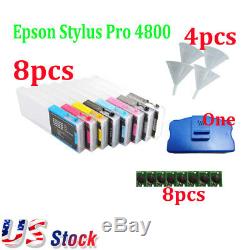 Etats-unis! 8pcs Epson Stylus Pro 4800 Recharge Des Cartouches D'encre Avec Puce Resetter