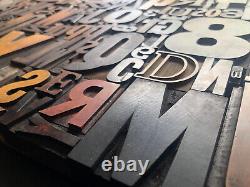 Géant Imprimeur Typographe Antique avec Lettres en Bois Mélange de 164 Pièces Alphabet Complet Chiffres