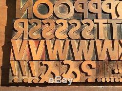 Grand Antique Vtg Bois Letterpress Type D'impression Bloc A-z Lettres Ensemble Complet