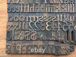 Grand Antique Vtg Bois Letterpress Type D'impression Bloc A-z Lettres Ensemble Complet De