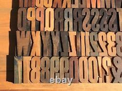 Grand Antique Vtg Bois Letterpress Type D'impression Bloc A-z Lettres Ensemble Complet De