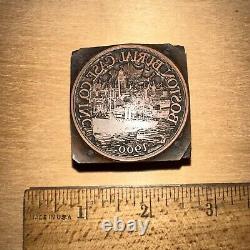 Impression de bloc Boston Burial Case Co. 1900 Visage en cuivre RARE