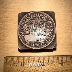 Impression de bloc Boston Burial Case Co. 1900 Visage en cuivre RARE