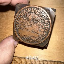 Impression de bloc Boston Burial Case Co. 1900 Visage en cuivre RARE