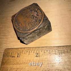 Impression de bloc Boston Burial Case Co. 1900 Visage en cuivre RARE