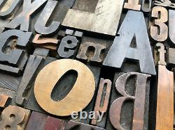 Imprimantes À Lettre Anciennes Wood Type MIX 55 Pièces Avec Alphabet Complet Et Numéros