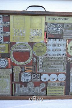 Lettre Imprimante Antique D'impression Presse Du Bloc Shell Oil Journal 32x17 Mur Accrocher