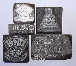 Lot De 5 Letterpress Metal Antique Vintage Sur Blocs D'impression Bois # 065