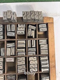 Lot de 130+ blocs d'impression en métal de typographie ancienne 1 Alphabet & Chiffres
