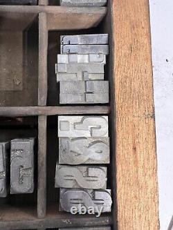Lot de 130+ blocs d'impression en métal de typographie ancienne 1 Alphabet & Chiffres