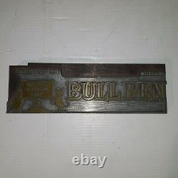 Plaque de bloc publicitaire d'impression de journal vintage Indianapolis Stock Yards News Bullpen