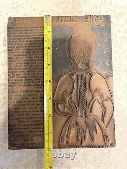 Plaque de presse à imprimer gravée victorienne en cuivre pour corset avec étrier d'épaule Acme