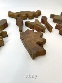 Rare 1932 Hawaiian Wood Carved Textile Printing Block Set De Timbres Faits À La Main De 10