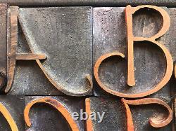Rare Antique 126 Pièces Impression À Presse-lettres Type Wood Cursive Script Alphabet