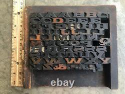 Rare Antique 66 Pièce Letterpress Printing Wood Type Police Pointue Large