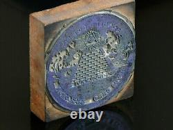 Timbre en bloc d'impression du sceau des États-Unis Novus Ordo Seclorum Vtg Plaque d'encre en bois et en métal