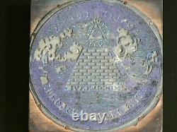 Timbre en bloc d'impression du sceau des États-Unis Novus Ordo Seclorum Vtg Plaque d'encre en bois et en métal