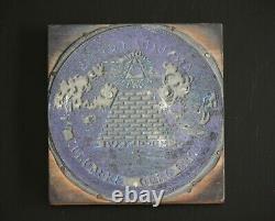 Timbre en bloc d'impression du sceau des États-Unis Novus Ordo Seclorum Vtg Plaque d'encre en bois et en métal