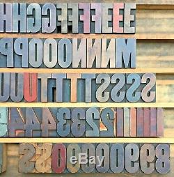 Vintage 127 Bois Letterpress Type D'impres Bloc Numéros Lettres Majuscules 2 Euc