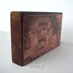Vintage Copper Print Block Avec La Photo Originale De 'antique Bedroom' Grand Cadeau