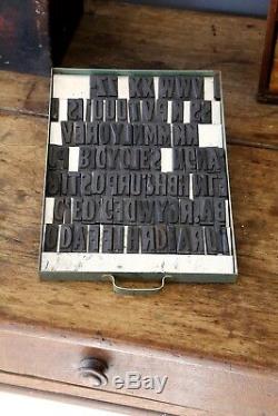 Vintage Letterpress Letters Blocs D'impression En Caoutchouc Magnétique, Tiroir Industriel Vert