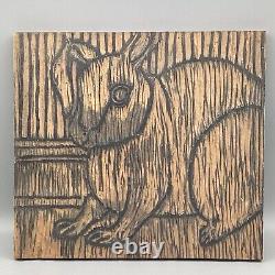 Vtg 1944 Lapin Lièvre Art Populaire primitif Bloc d'Impression en Bois Sculpté Timbre Textile