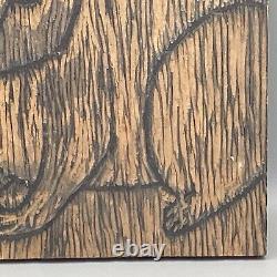Vtg 1944 Lapin Lièvre Art Populaire primitif Bloc d'Impression en Bois Sculpté Timbre Textile
