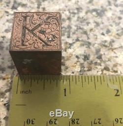Vtg Copper Letterpress Cut Imprimantes Block Stamps / Initiales Style Victorien 21