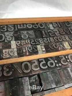 Vtg Grand Plateau Lettres Numéros Métal Et En Bois Encre Tampon Typo Blocs D'imprimante